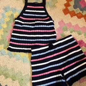 H&M SET. RIBBED. SUMMER BLUE STRIPED TANK